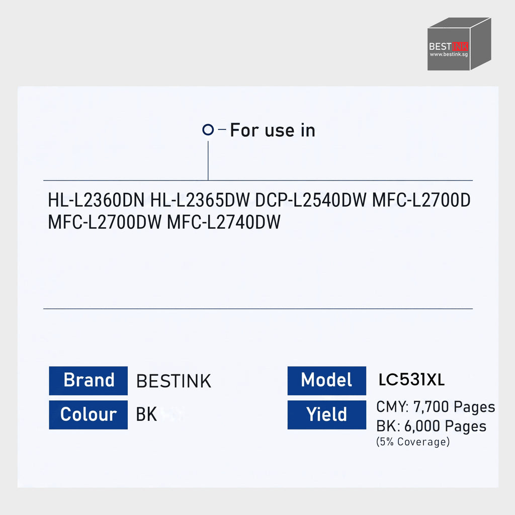 Bestink LC531XL Ink Cartridge For DCP-J1260W J1310DW J1360DW J2160W