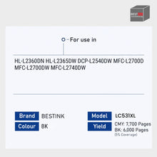 Load image into Gallery viewer, Bestink LC531XL Ink Cartridge For DCP-J1260W J1310DW J1360DW J2160W